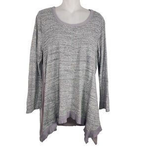 Kori America Women Tunic Top Large Mixed Media Long Sleeve Asymmetric Pullover